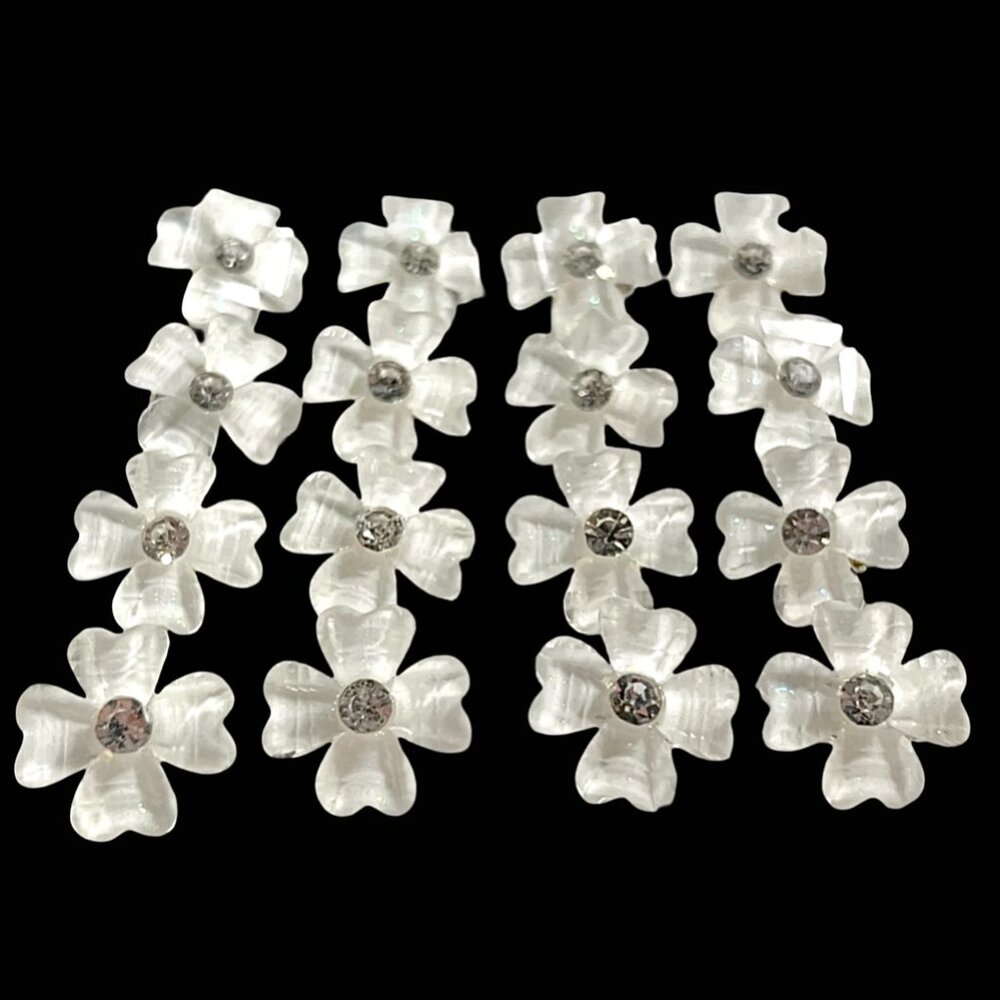 Amazon 16 Piece Mini White Flower Hair Clips With Rhinestones